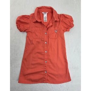 Guess Dress Kids 4T Orange Excellent Denim Shirt Dress Puff Sleeve Rhinestones